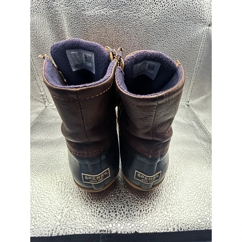 Sperry Saltwater Duck Boots Womens 7 Brown Navy Leather Waterproof STS91175